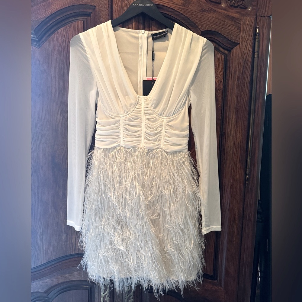 BRAND NEW! PrettyLittleThing White Ruched Plunge Gown